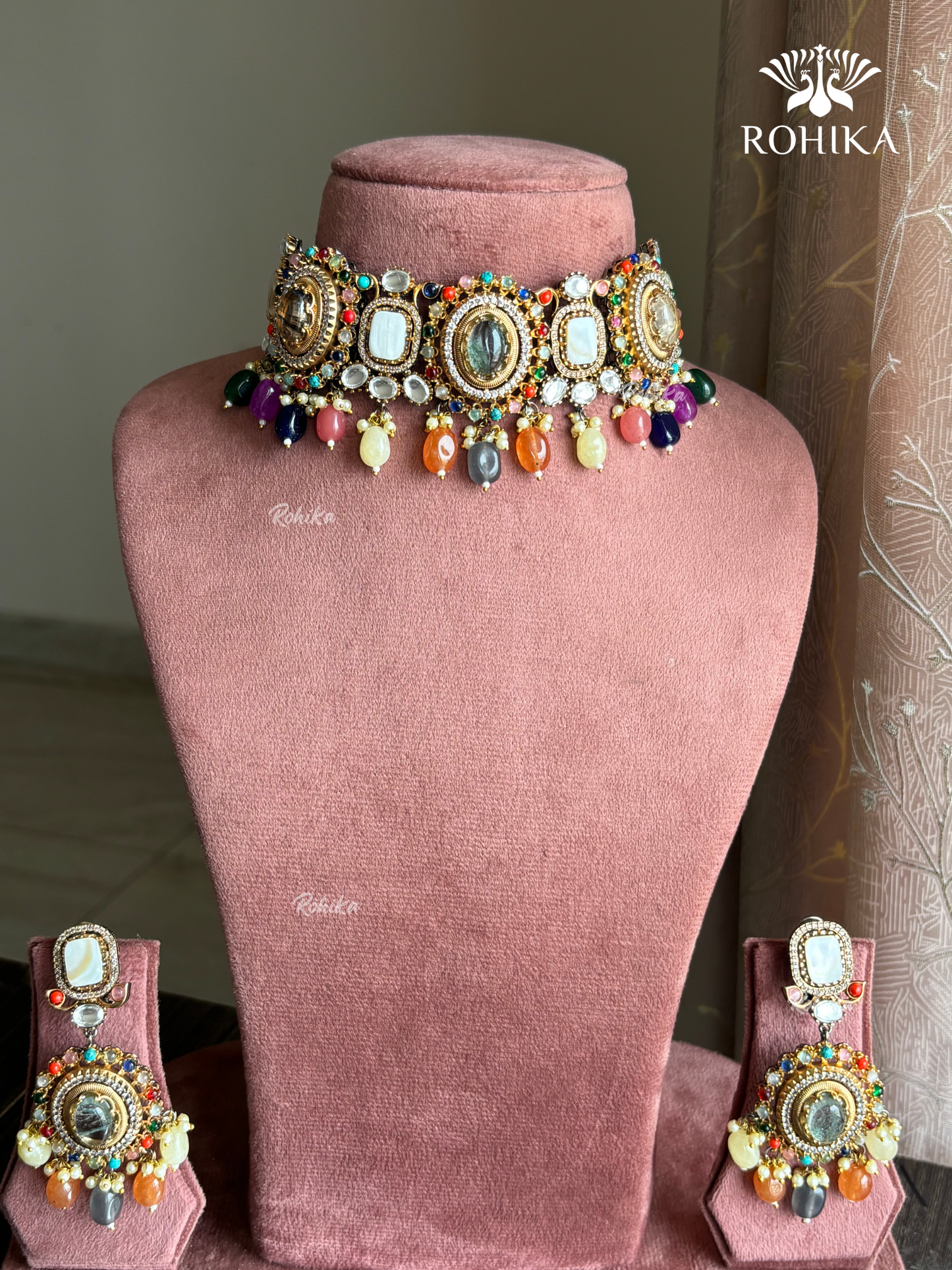 Saabya inspired fusion choker set (SS023) - Multi colour - Rohika store