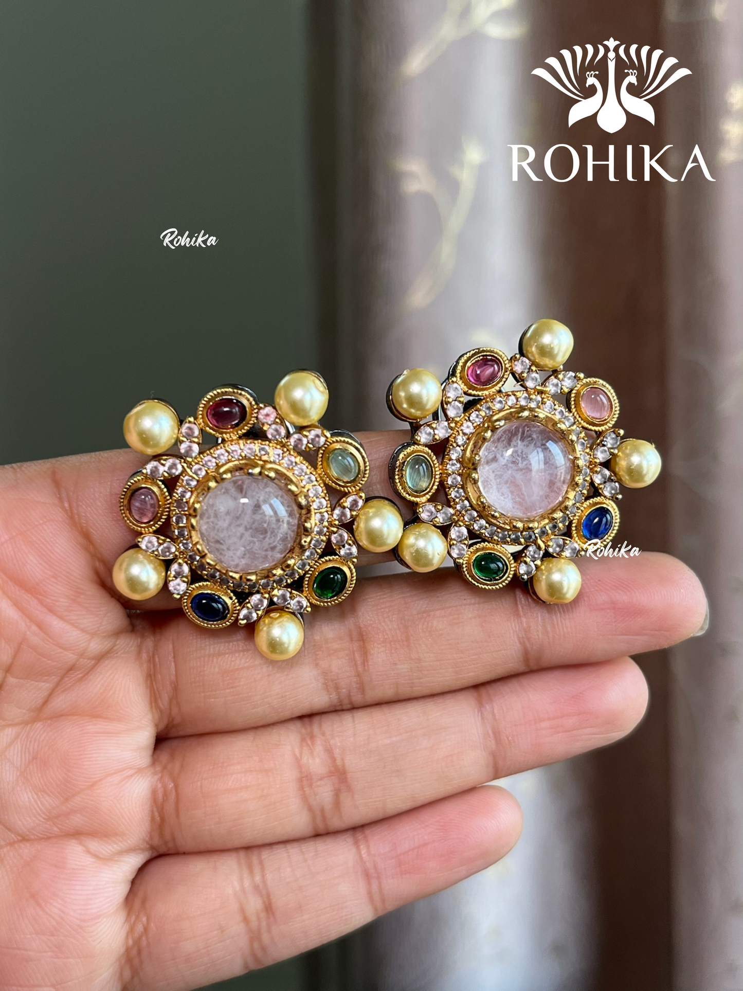 Sabya inspired designer earrings (SSE010)- Baby Pink - Rohikastore.com