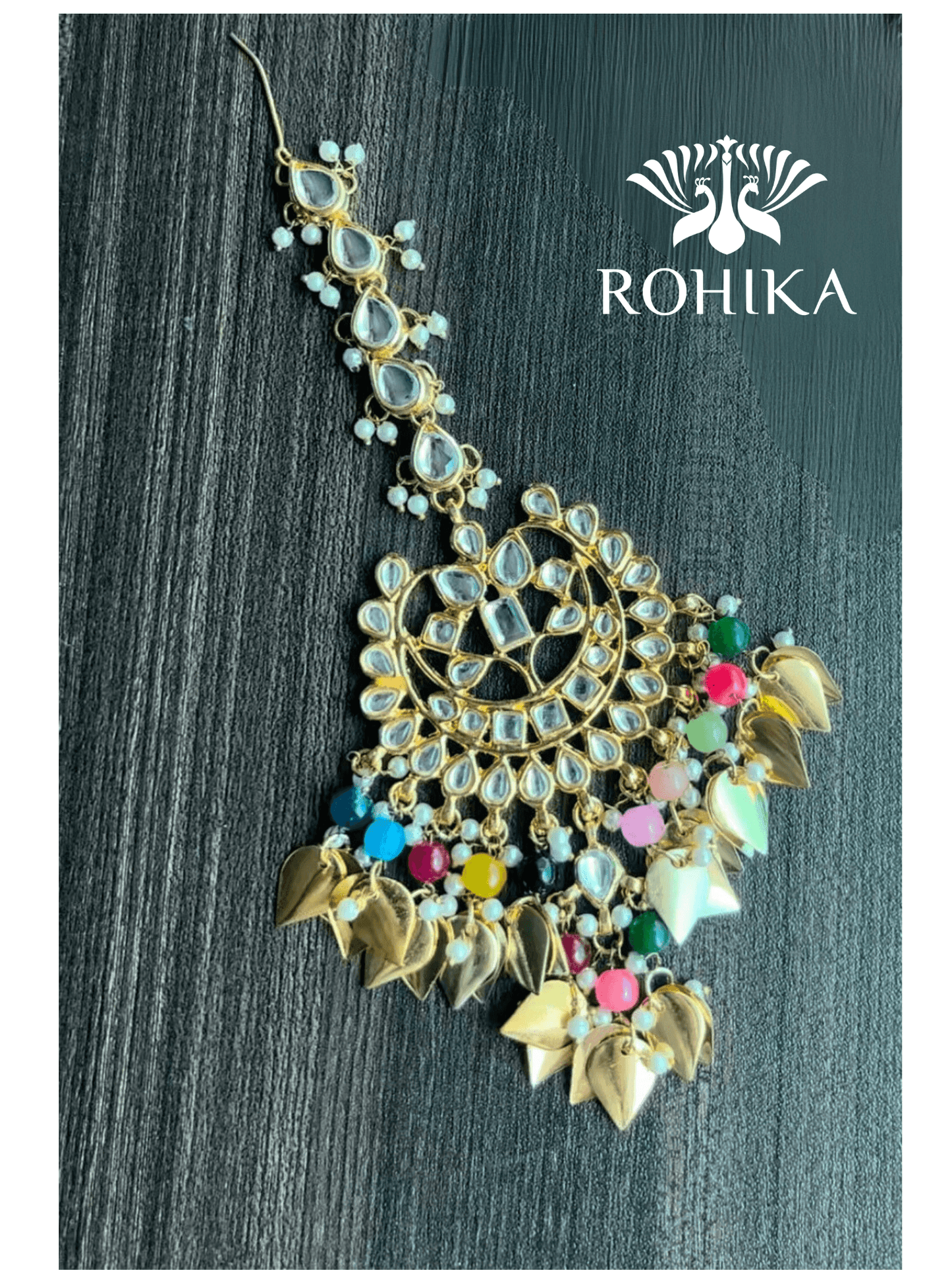 Simran peepal patti kundan necklace set - Multi colour - Rohika Store