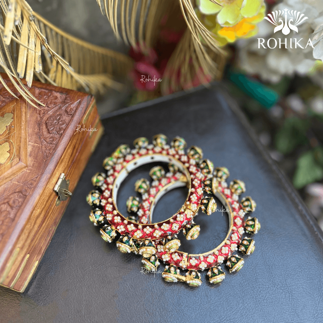 Mrunal kundan bangle/Kada - Red - Rohika Store