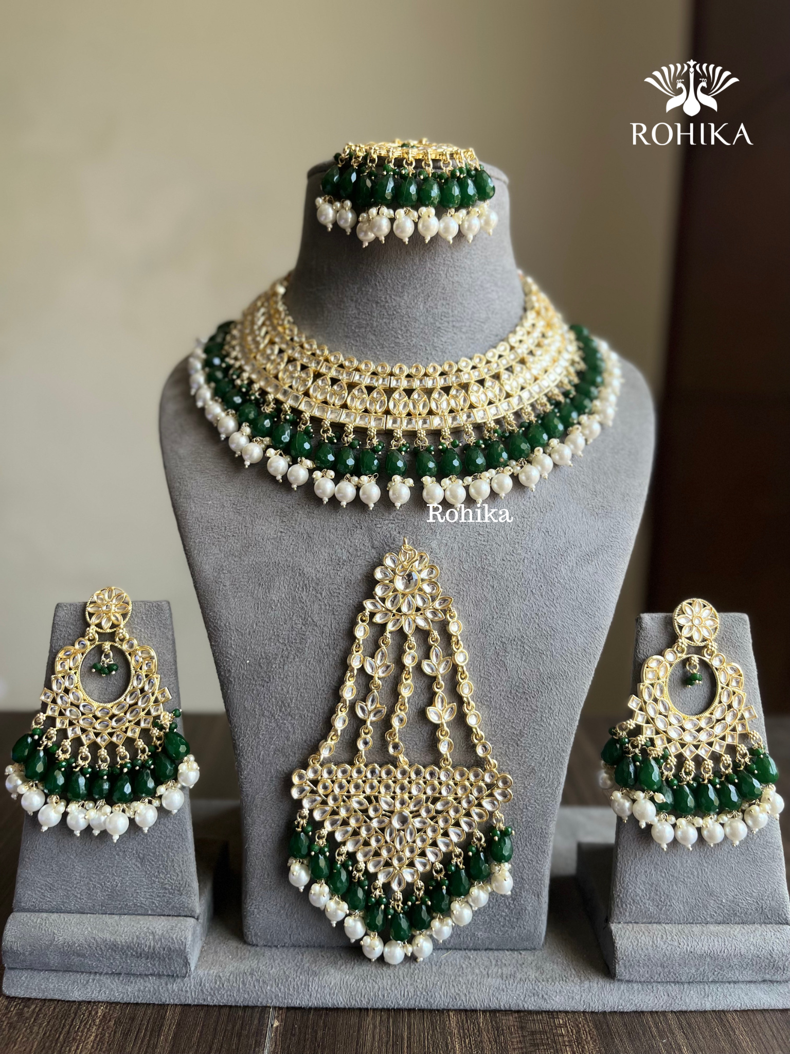 Green bridal online necklace set