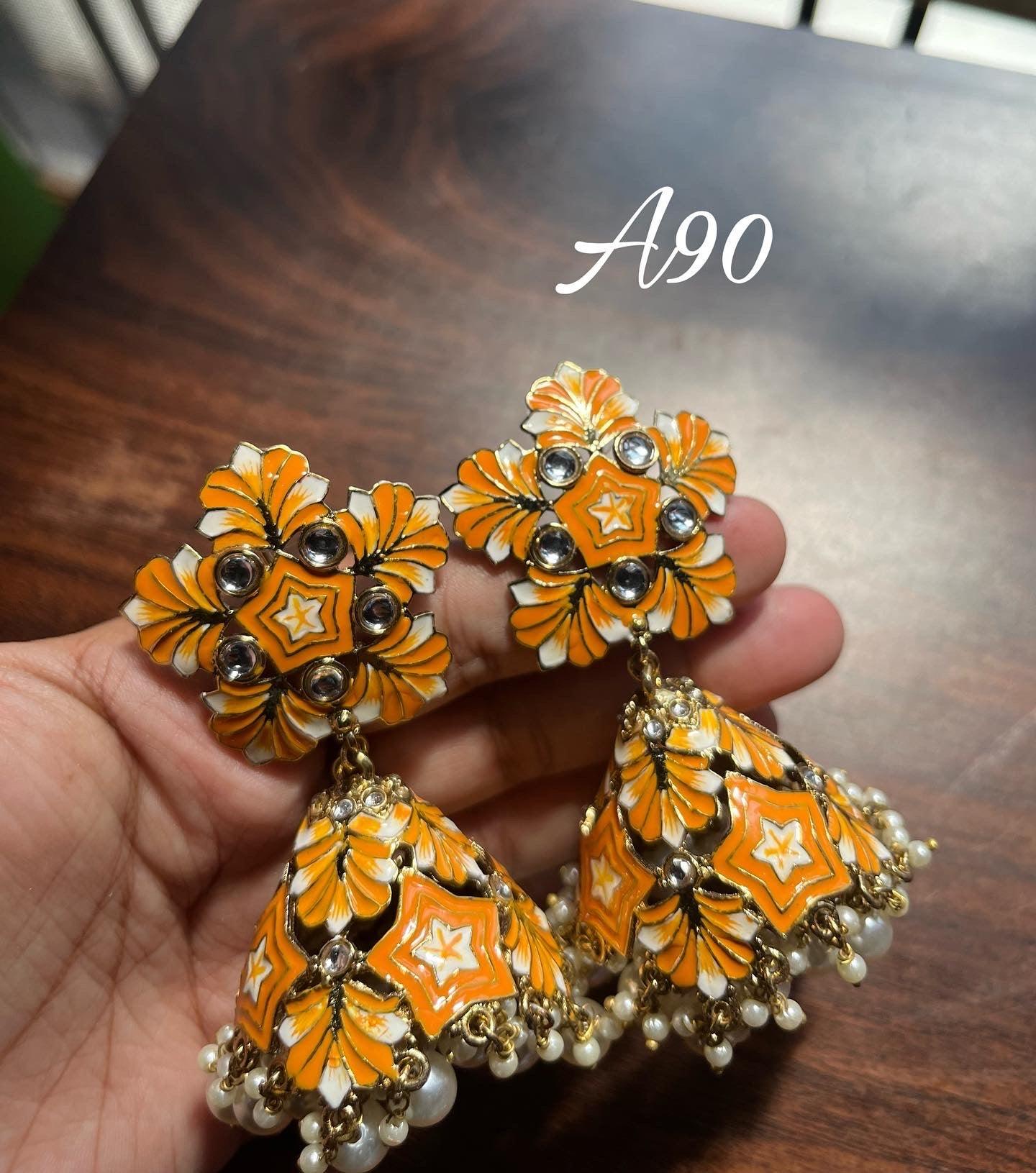 Mayuri meenakari jhumkas-Yellow - Rohika Store