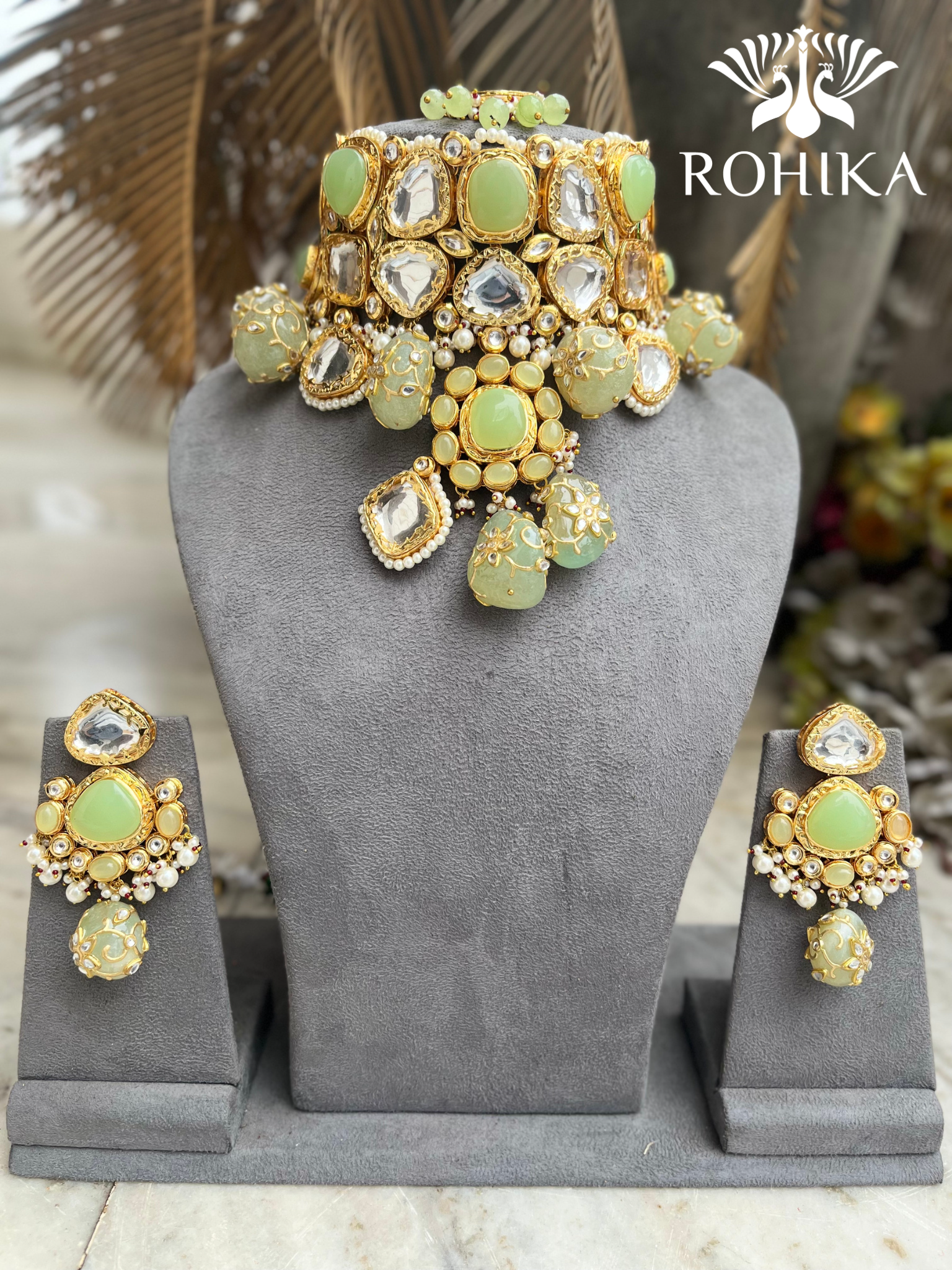 Deepika designer necklace set Sea Green Rohika Store