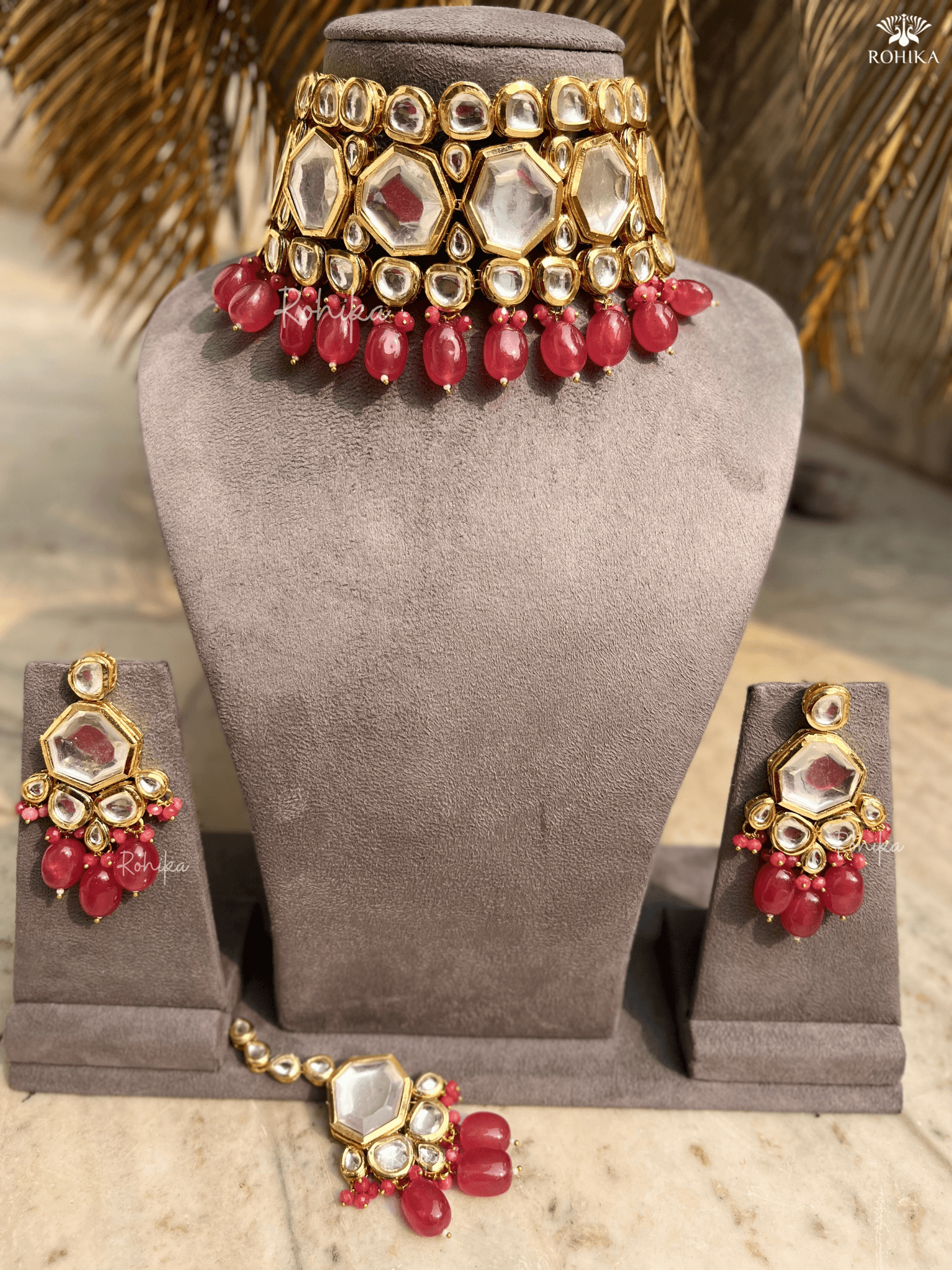 Pooja Banerjee kundan Choker set Red Rohika Store