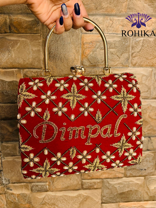 Customised embroidered clutch - Red