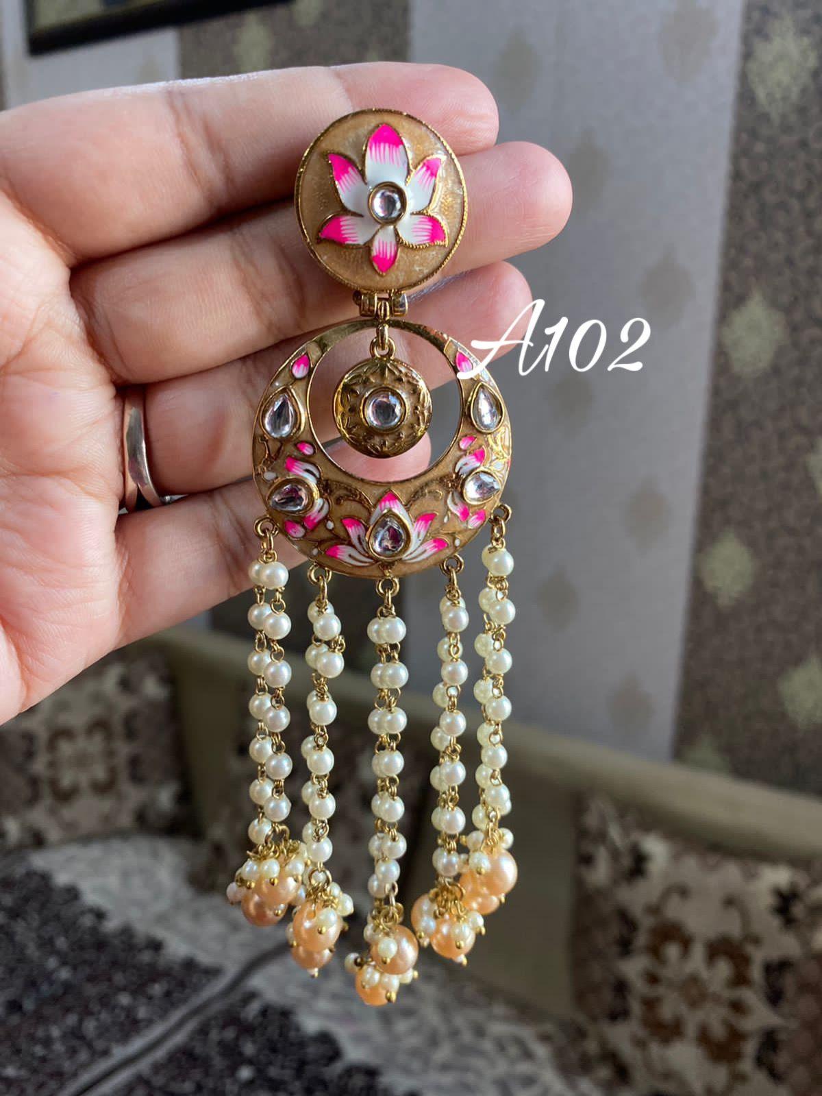 Rimjhim Meenakari pearl earrings-Brown - Rohika Store