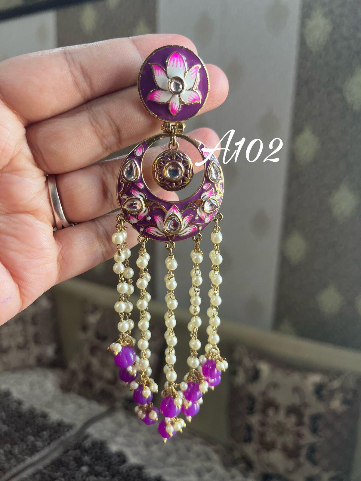 Rimjhim Meenakari pearl earrings-Purple - Rohika Store