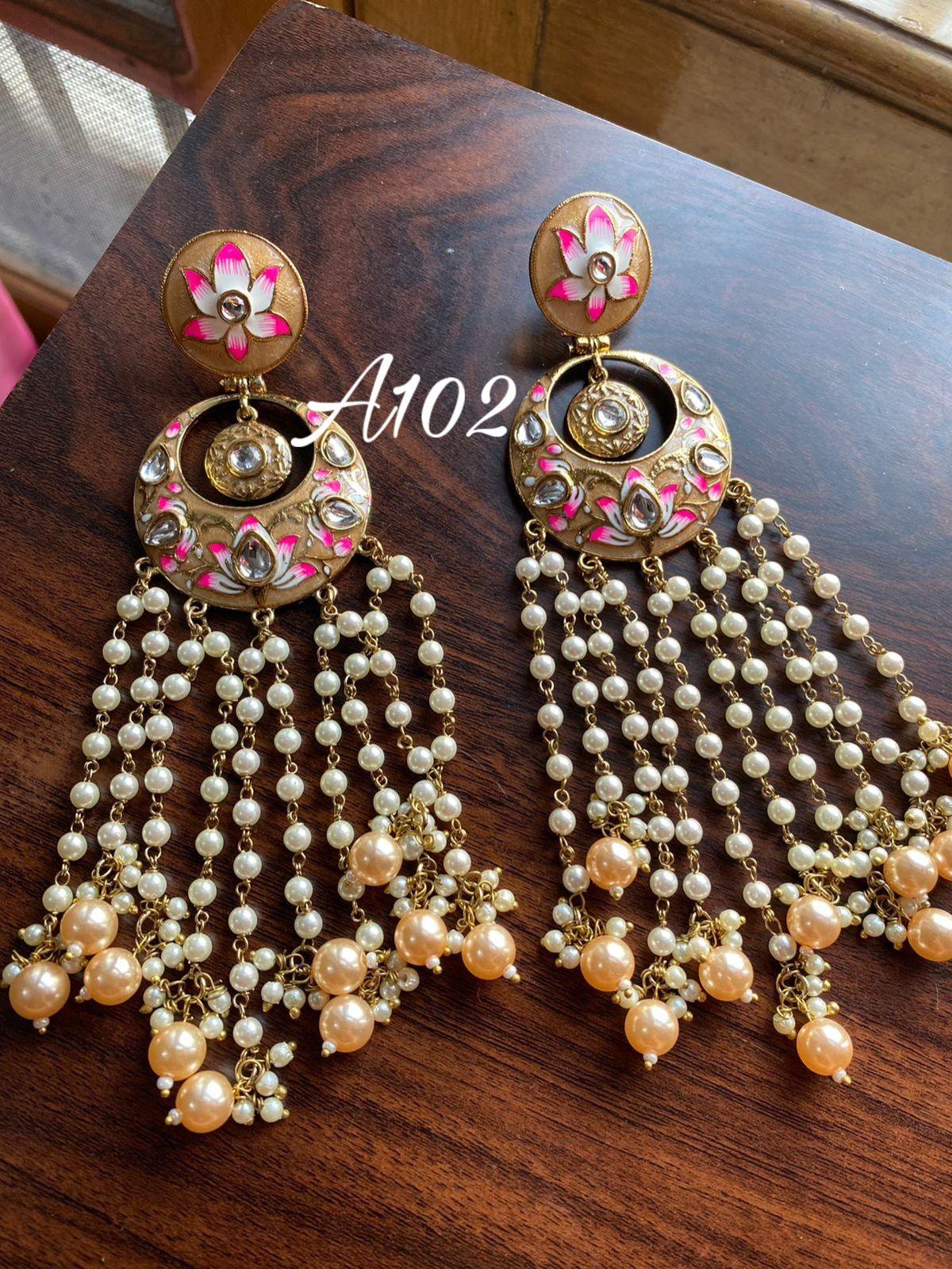 Rimjhim Meenakari pearl earrings-Brown - Rohika Store