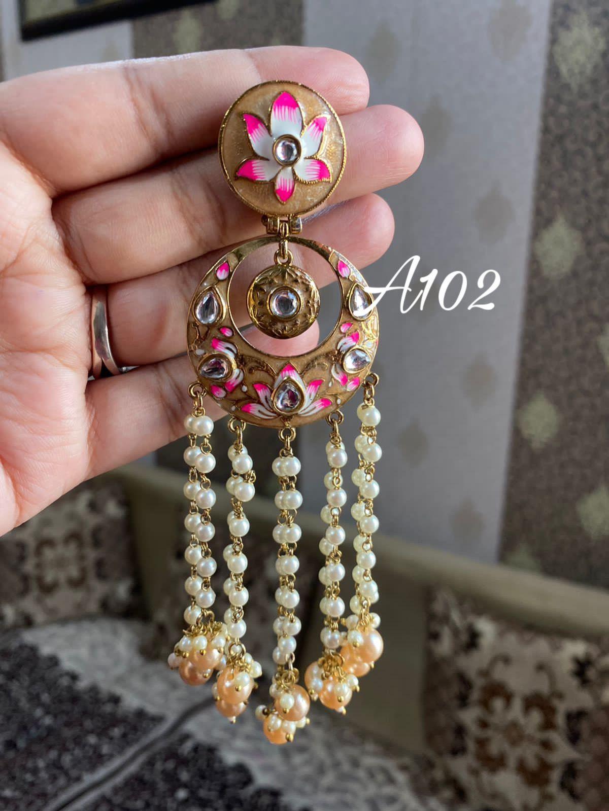 Rimjhim Meenakari pearl earrings-Purple - Rohika Store