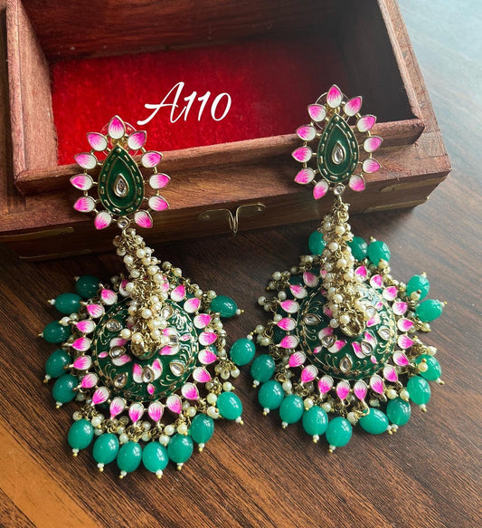Ghoomar meenakari earrings-Dark Green - Rohika Store