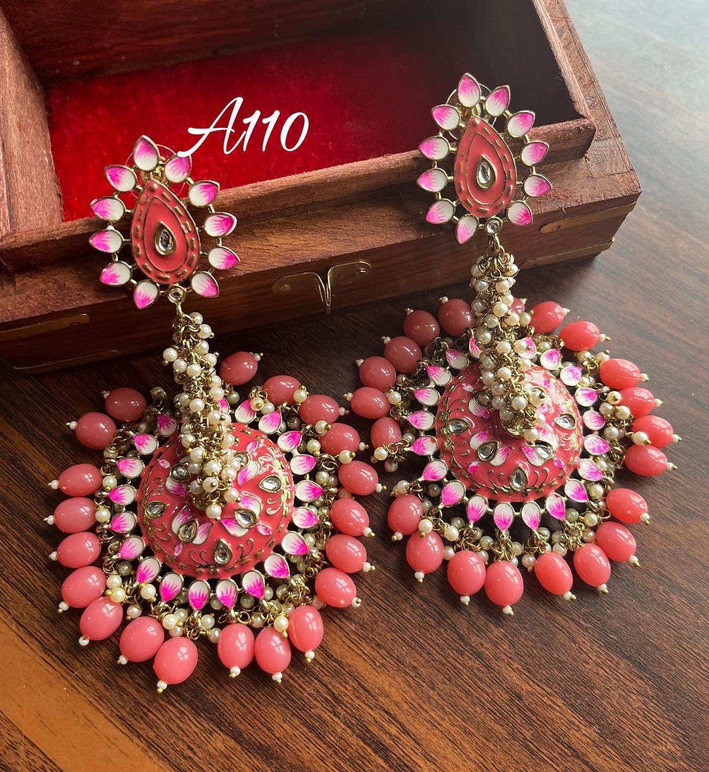 Ghoomar meenakari earrings-Orange - Rohika Store