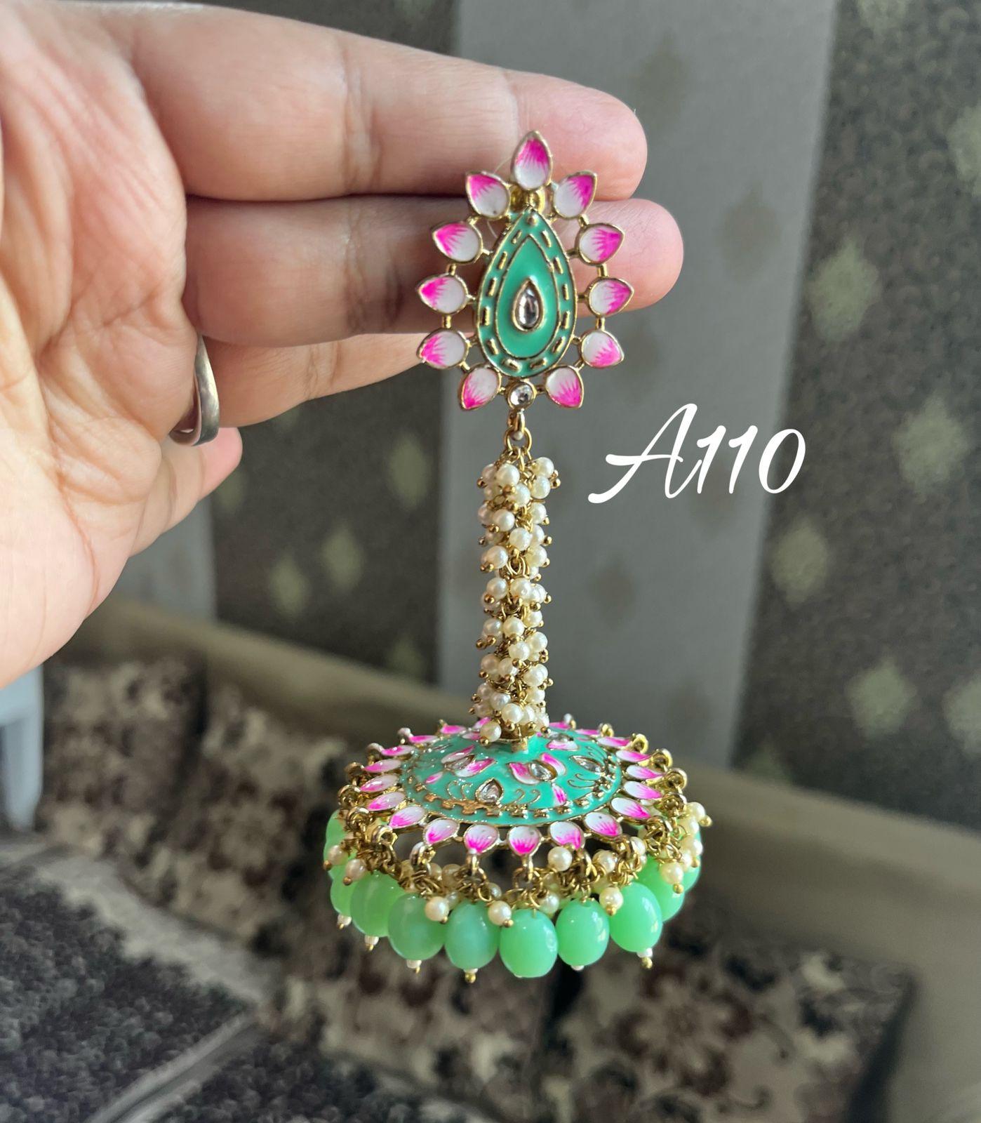 Ghoomar meenakari earrings-Light Green - Rohika Store
