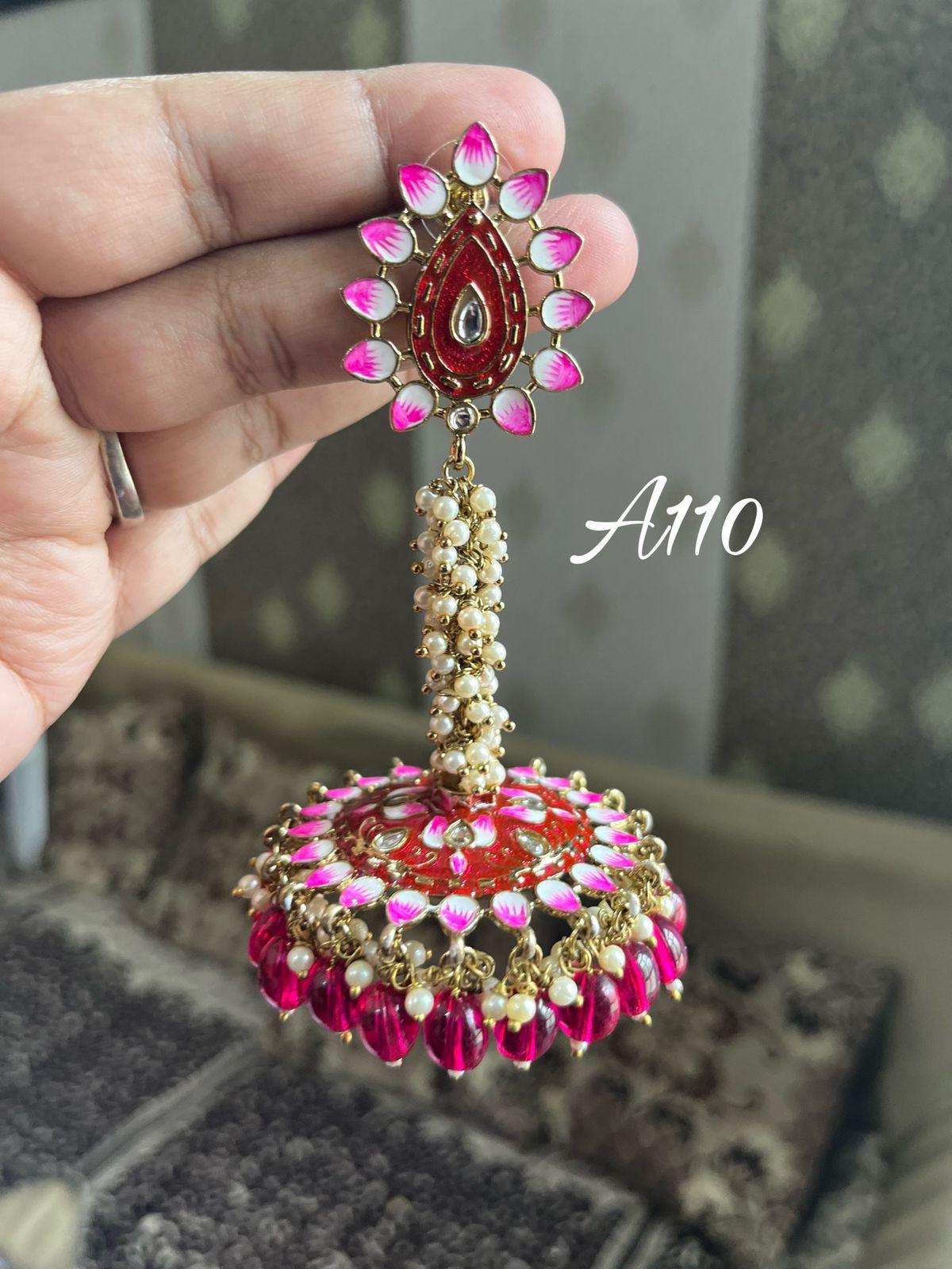 Ghoomar meenakari earrings-Red - Rohika Store