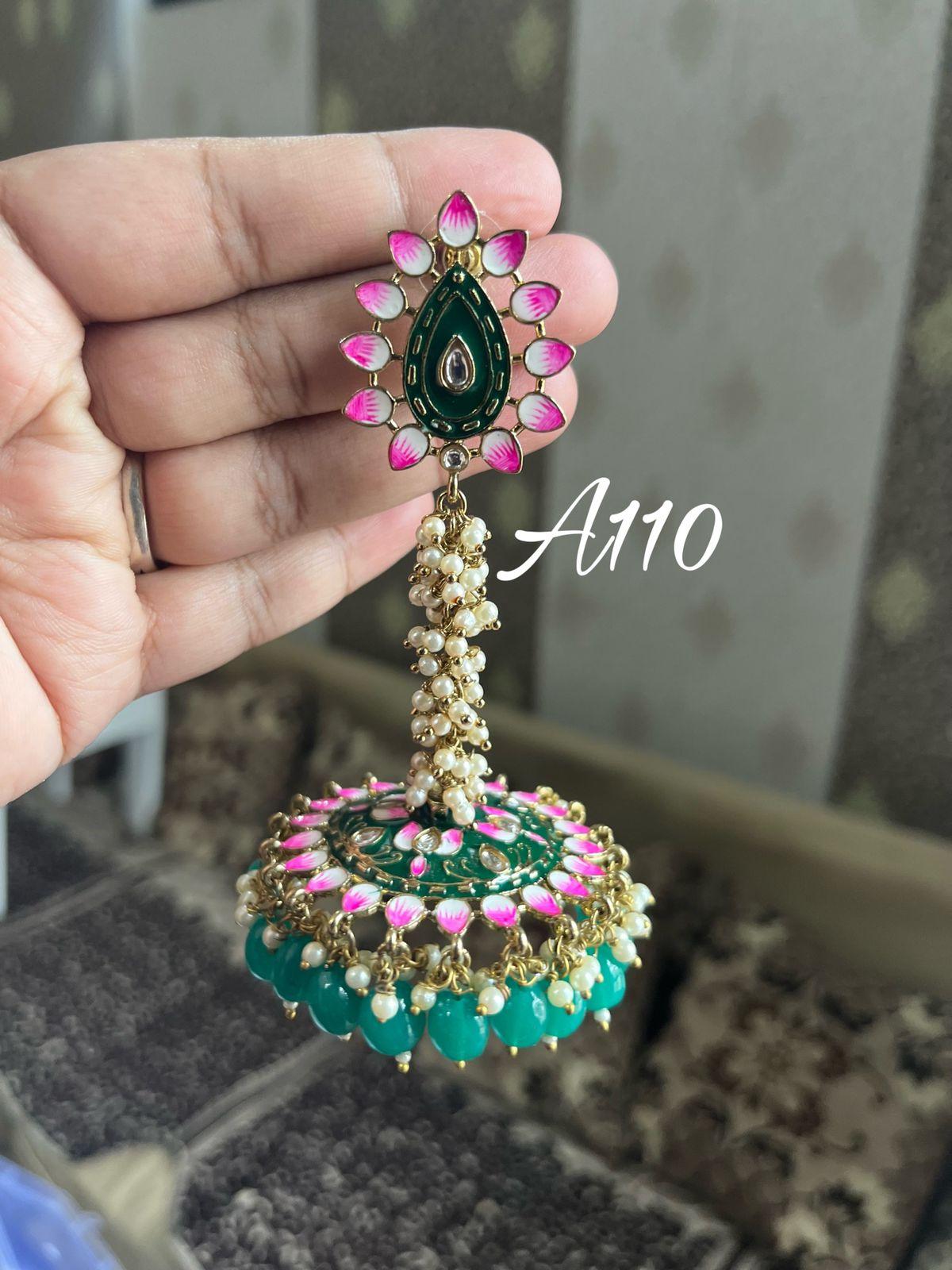 Ghoomar meenakari earrings-Dark Green - Rohika Store
