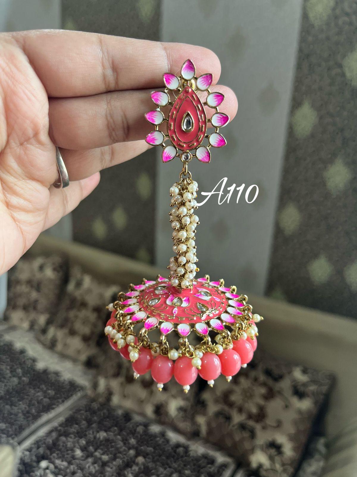Ghoomar meenakari earrings-Orange - Rohika Store