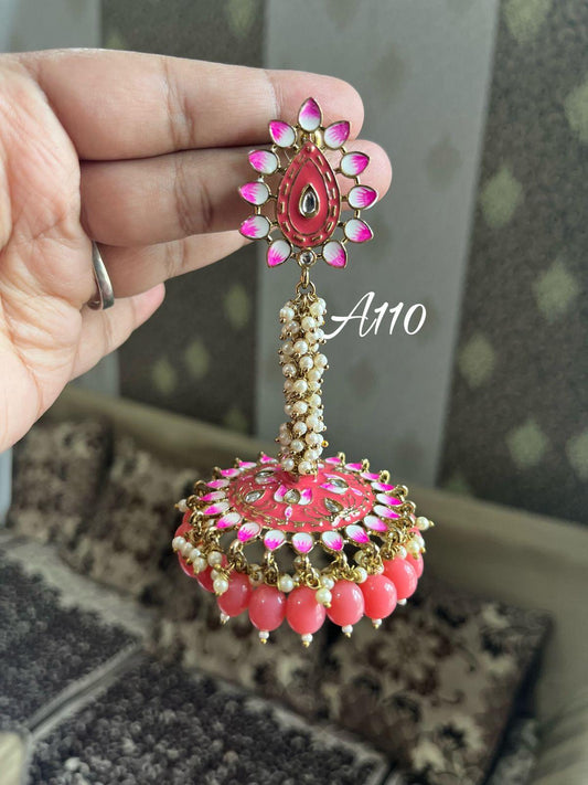 Ghoomar meenakari earrings-Orange - Rohika Store