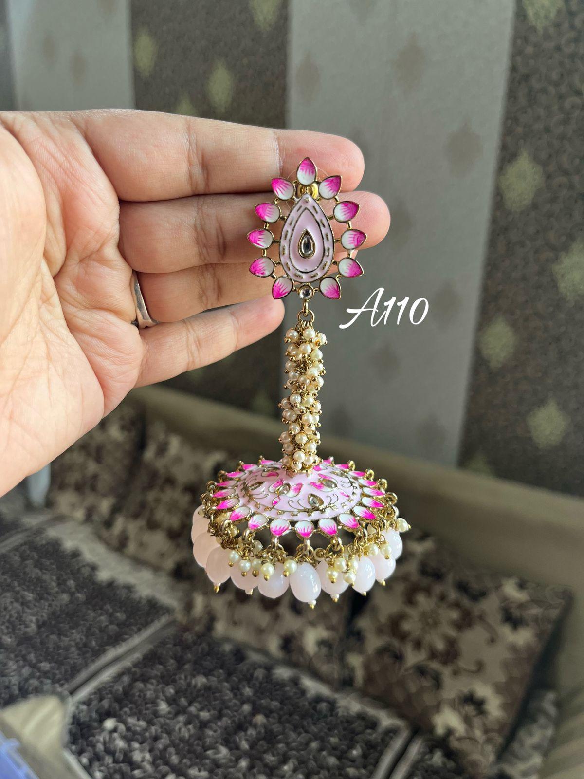 Ghoomar meenakari earrings-Light Pink - Rohika Store