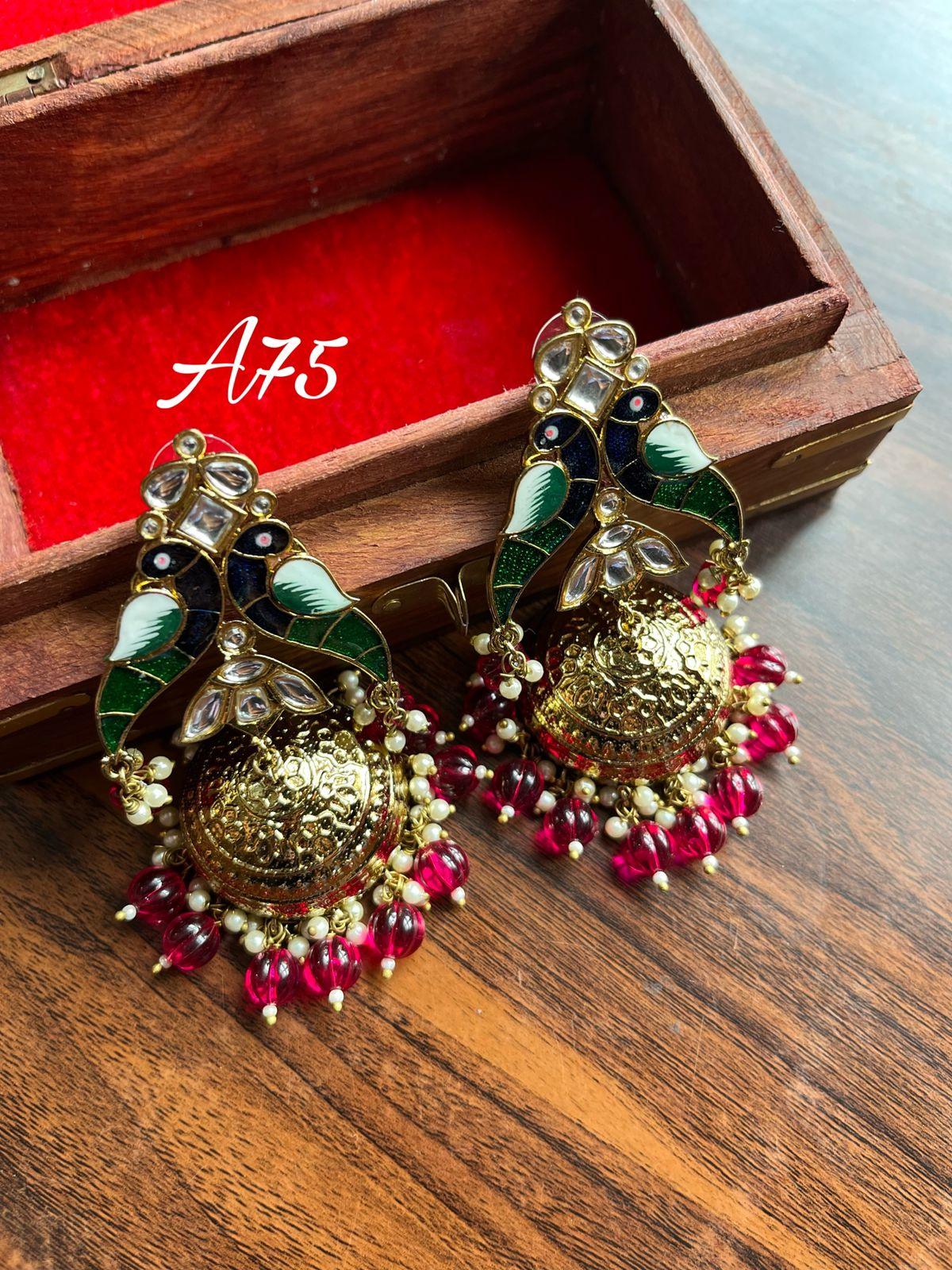 Morni jhumkas-Red - Rohika Store