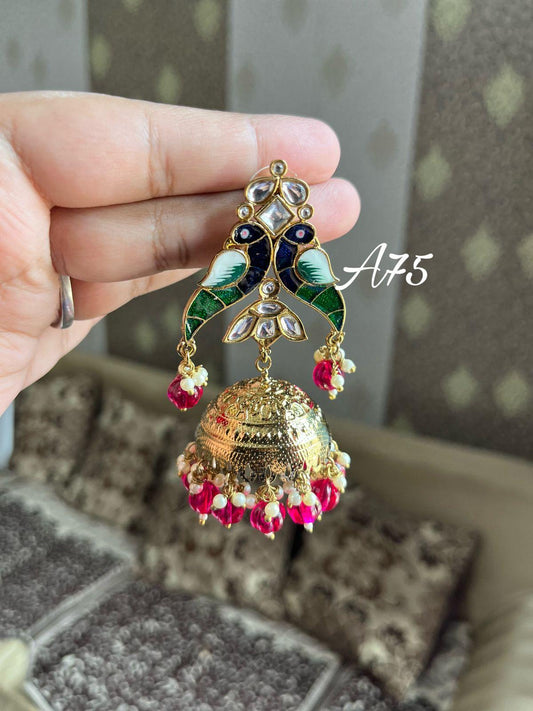 Morni jhumkas-Red - Rohika Store