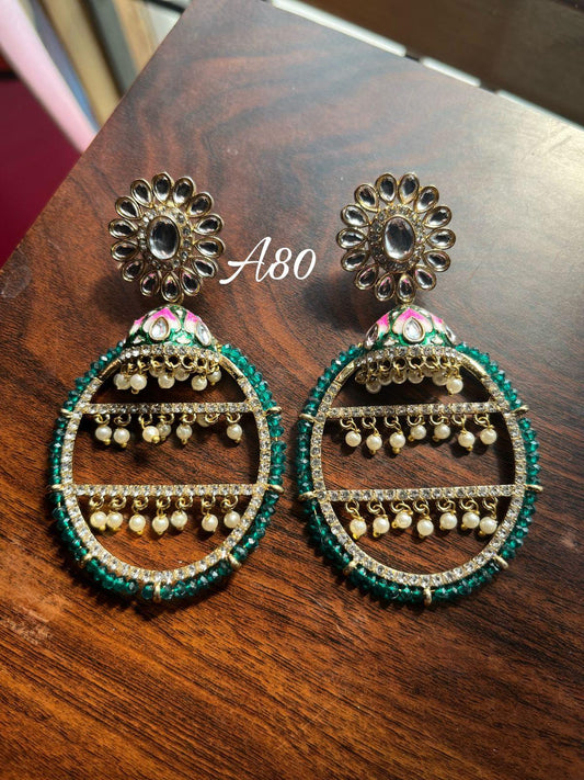 Jhilmil jhumki earrings-Dark Green - Rohika Store