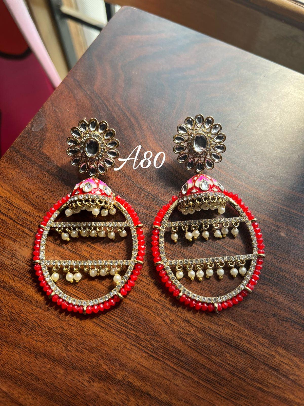 Jhilmil jhumki earrings- Red - Rohika Store