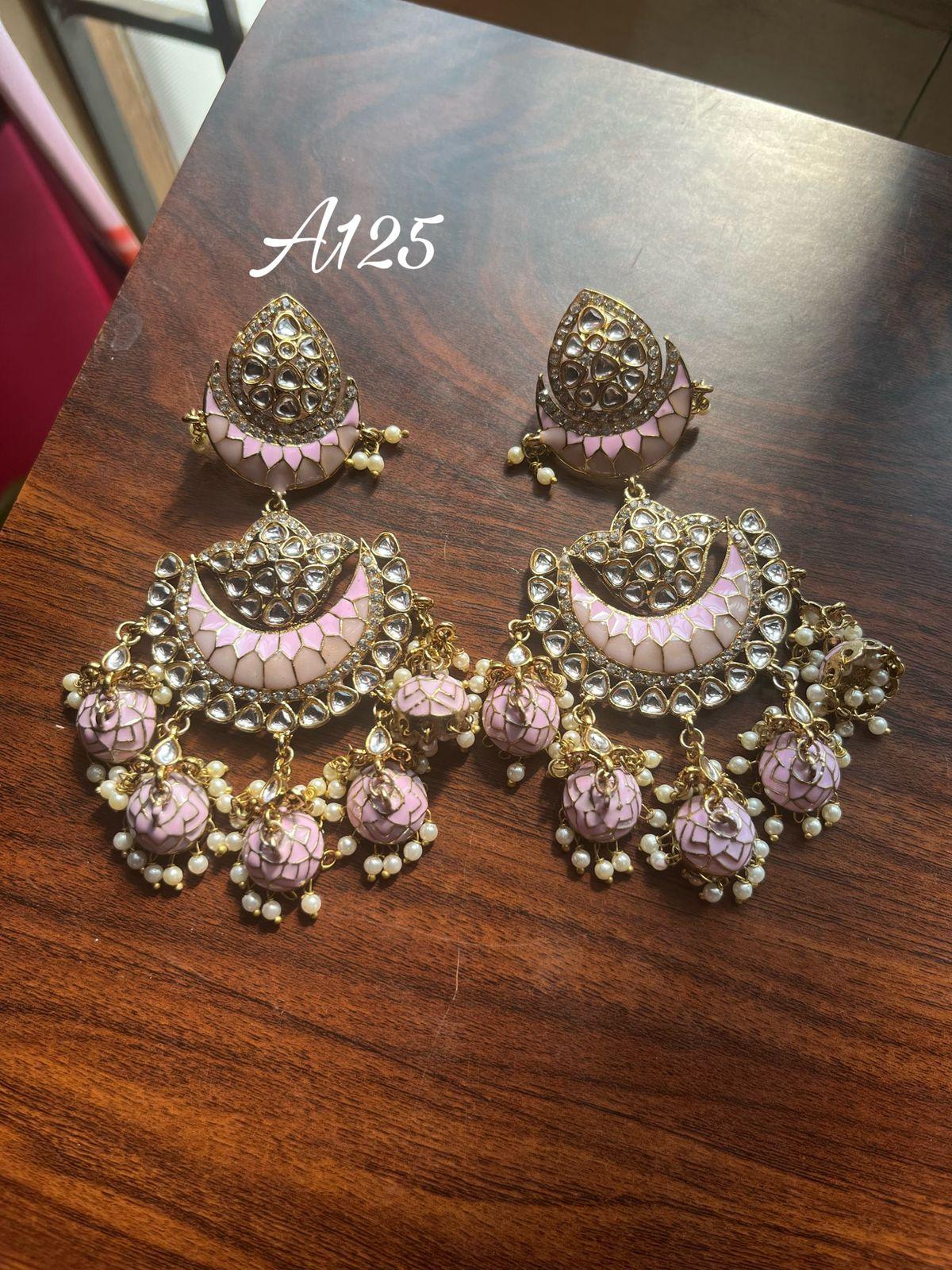 Panchsheel jhumki earrings- Light Pink - Rohika Store