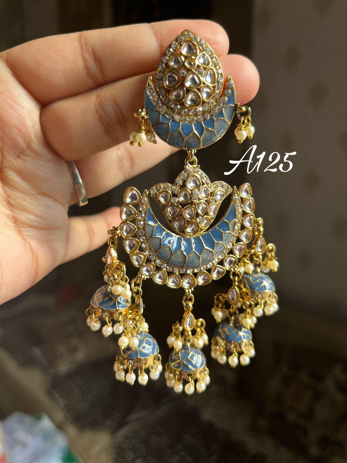 Panchsheel jhumki earrings- Blue - Rohika Store