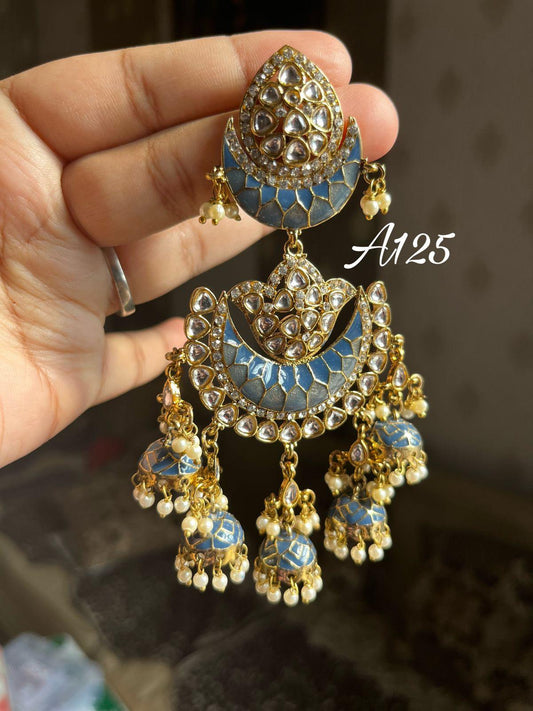 Panchsheel jhumki earrings- Blue - Rohika Store