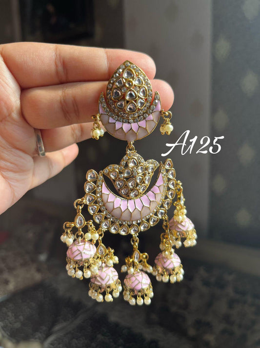 Panchsheel jhumki earrings- Light Pink - Rohika Store