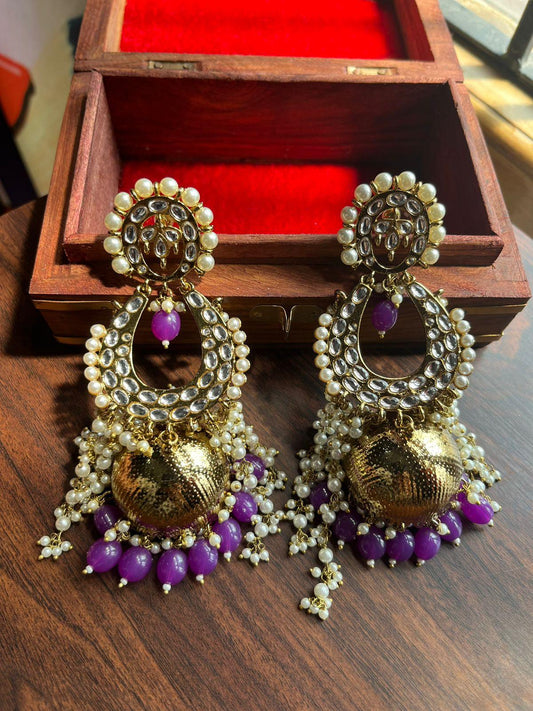Nisha jhumka earrings-Purple - Rohika Store