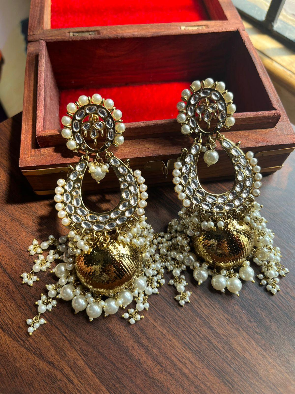 Nisha jhumka earrings-White - Rohika Store