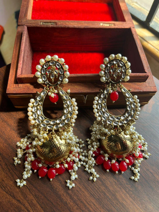 Nisha jhumka earrings-Red - Rohika Store