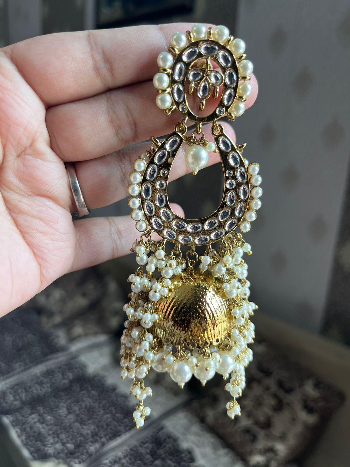 Nisha jhumka earrings-White - Rohika Store