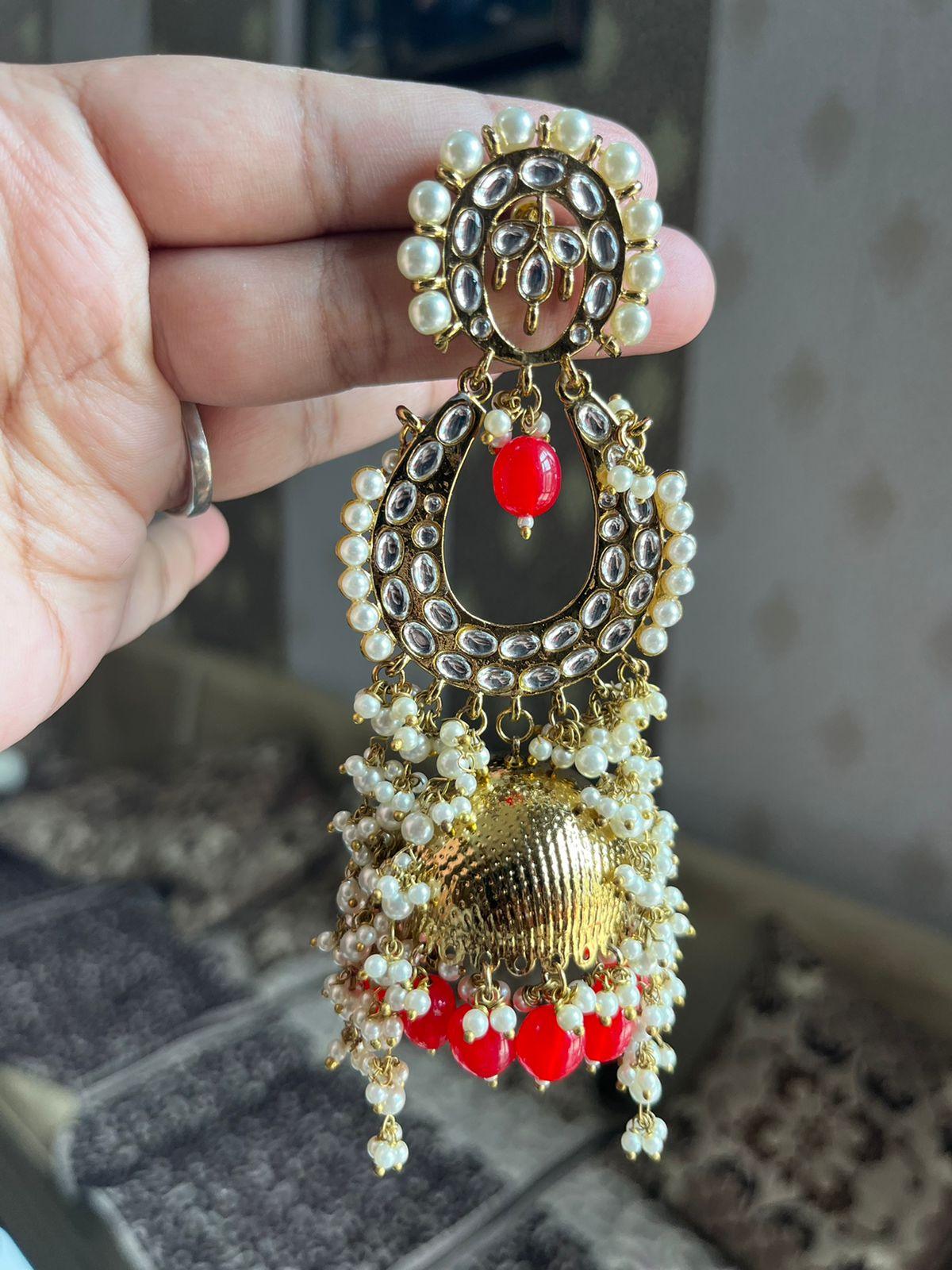 Nisha jhumka earrings-Red - Rohika Store
