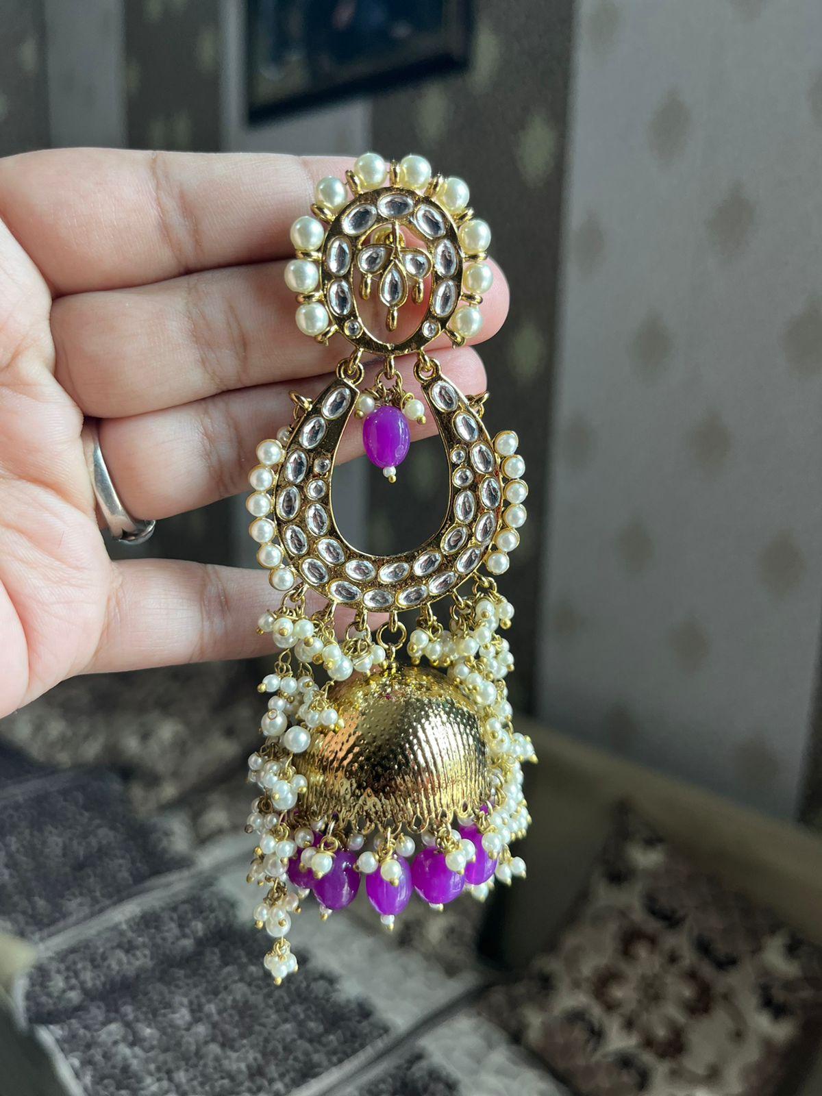 Nisha jhumka earrings-Purple - Rohika Store