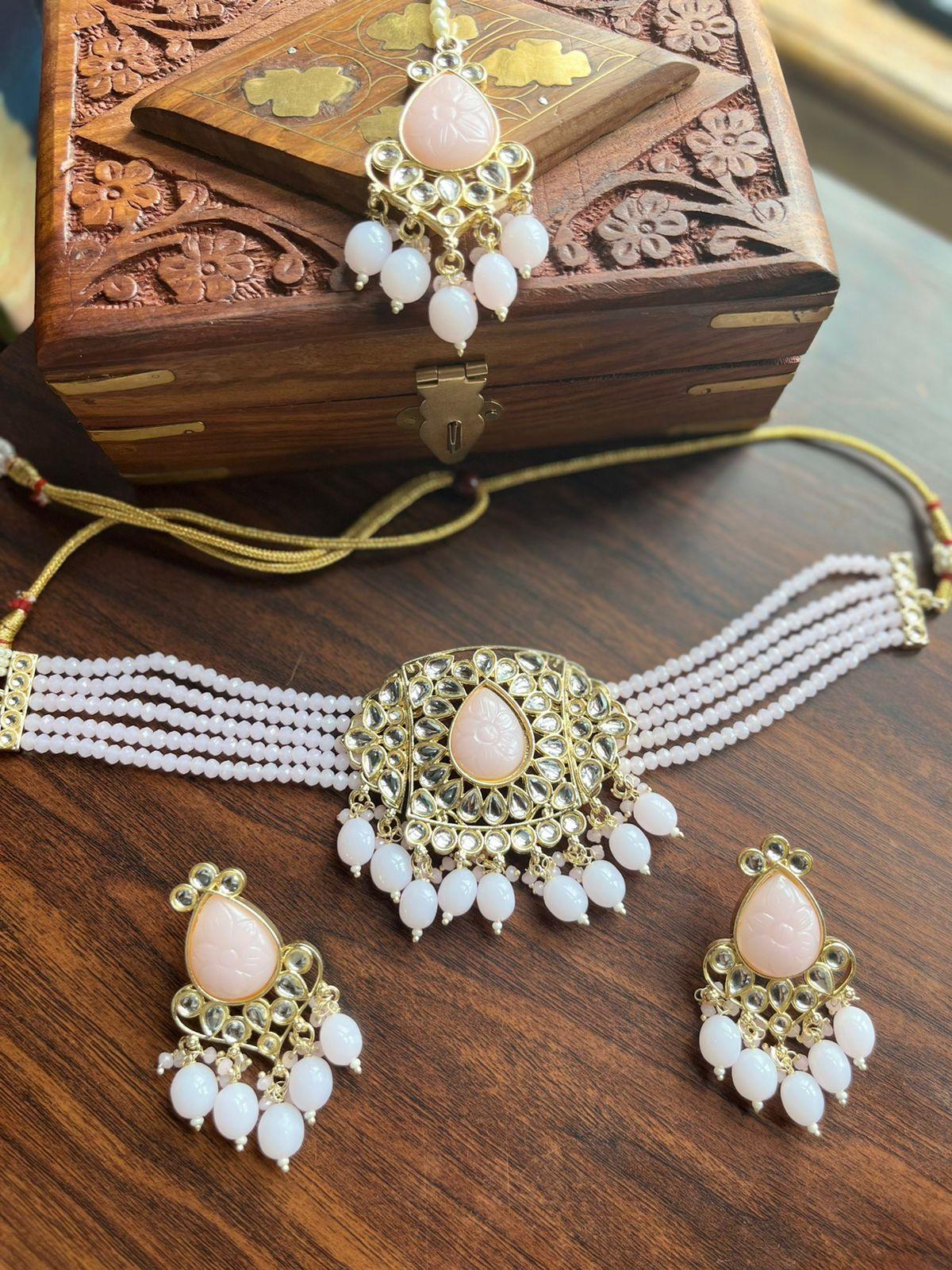Sonam necklace set - Light Pink - Rohika Store