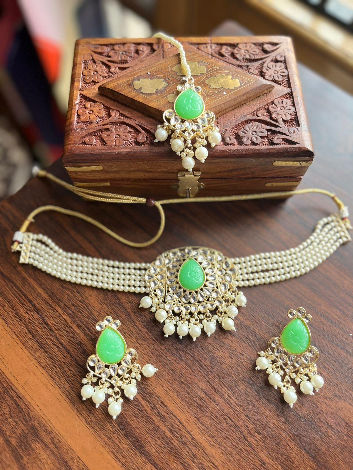 Sonam choker set - Mint - Rohika Store