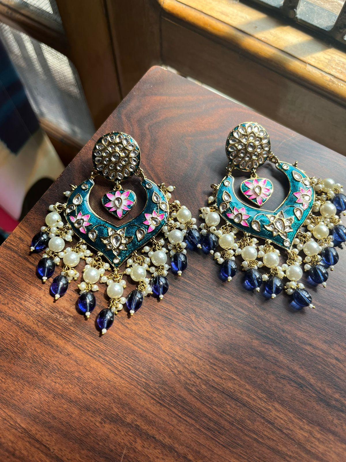 Pankhudi meenakari earrings-Navy Blue - Rohika Store