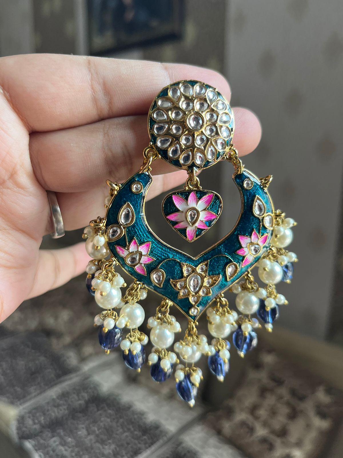 Pankhudi meenakari earrings-Navy Blue - Rohika Store