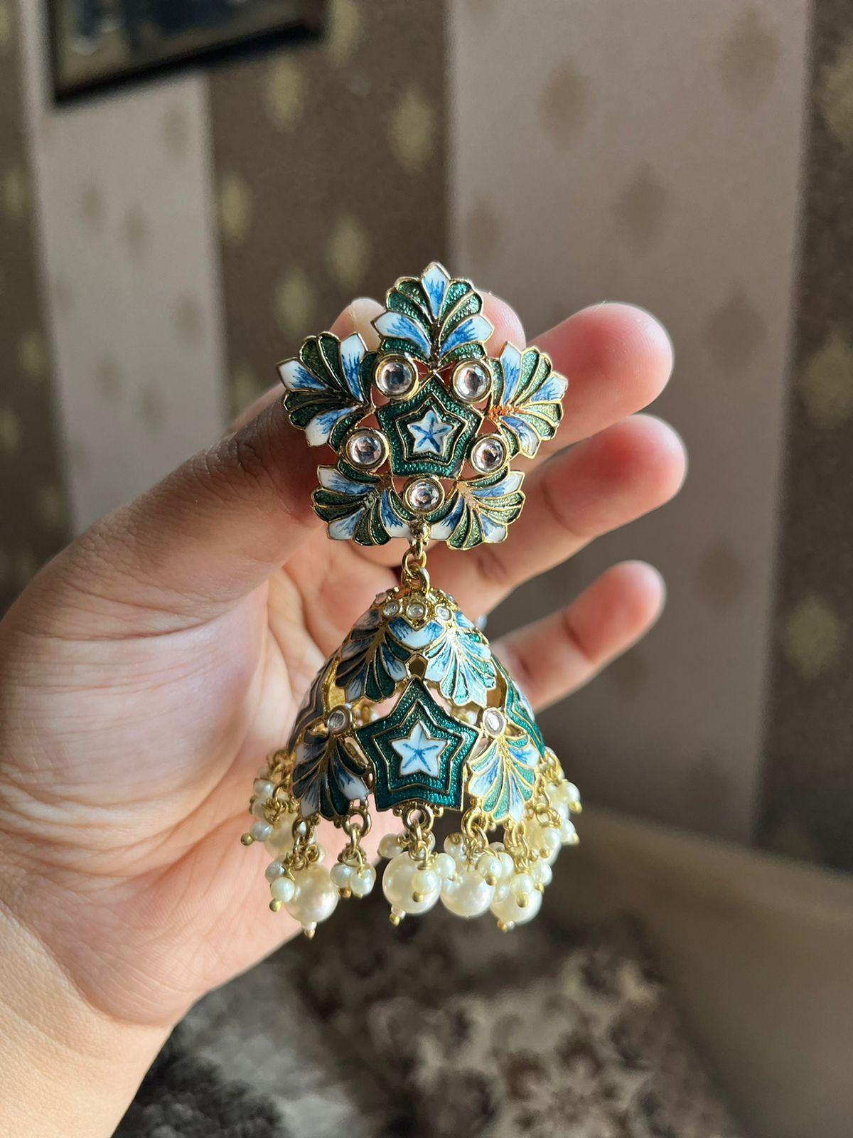 Mayuri meenakari jhumkas-Peacock - Rohika Store