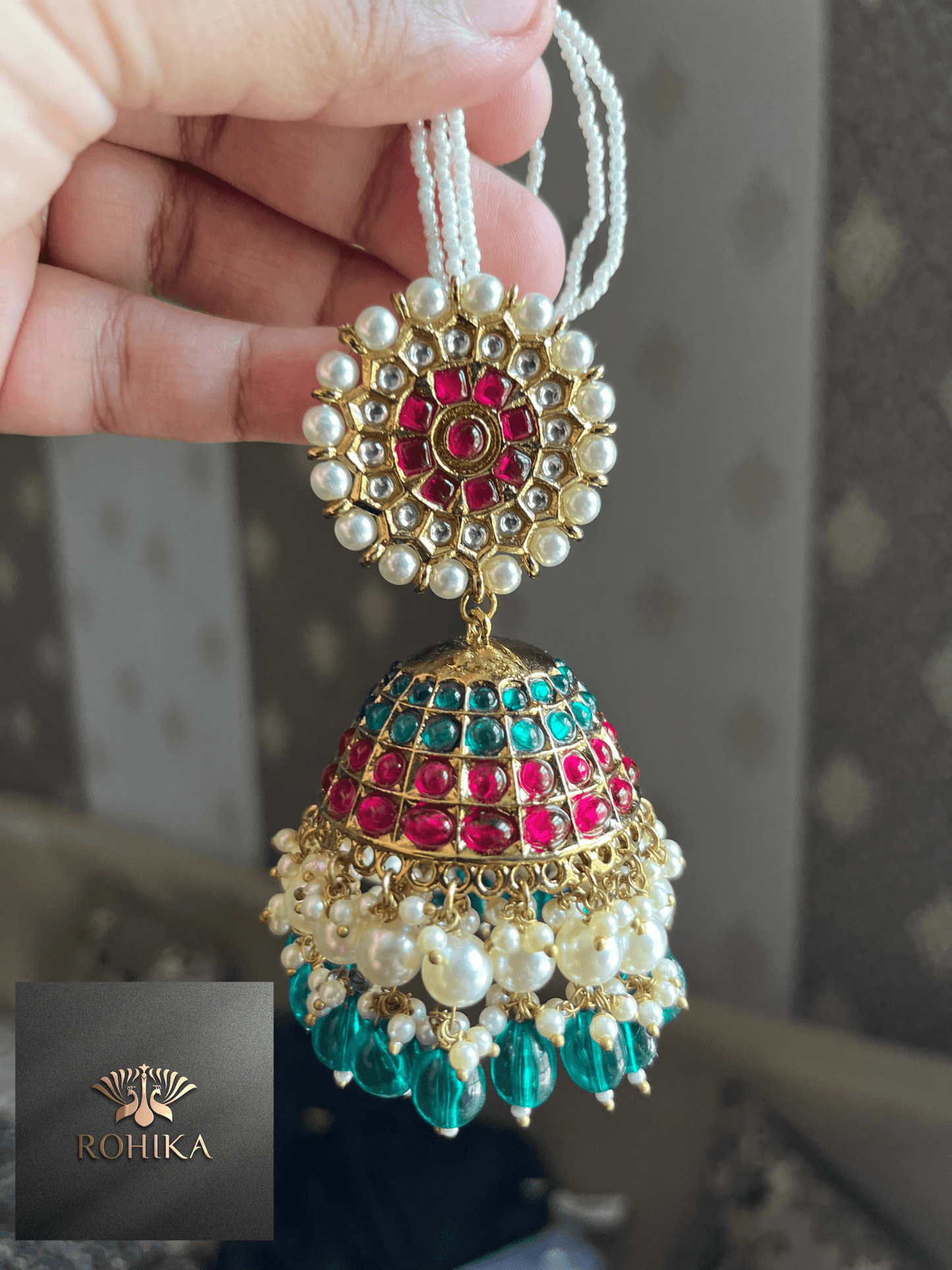 Anarkali jumbo jhumkas- Green - Rohika Store