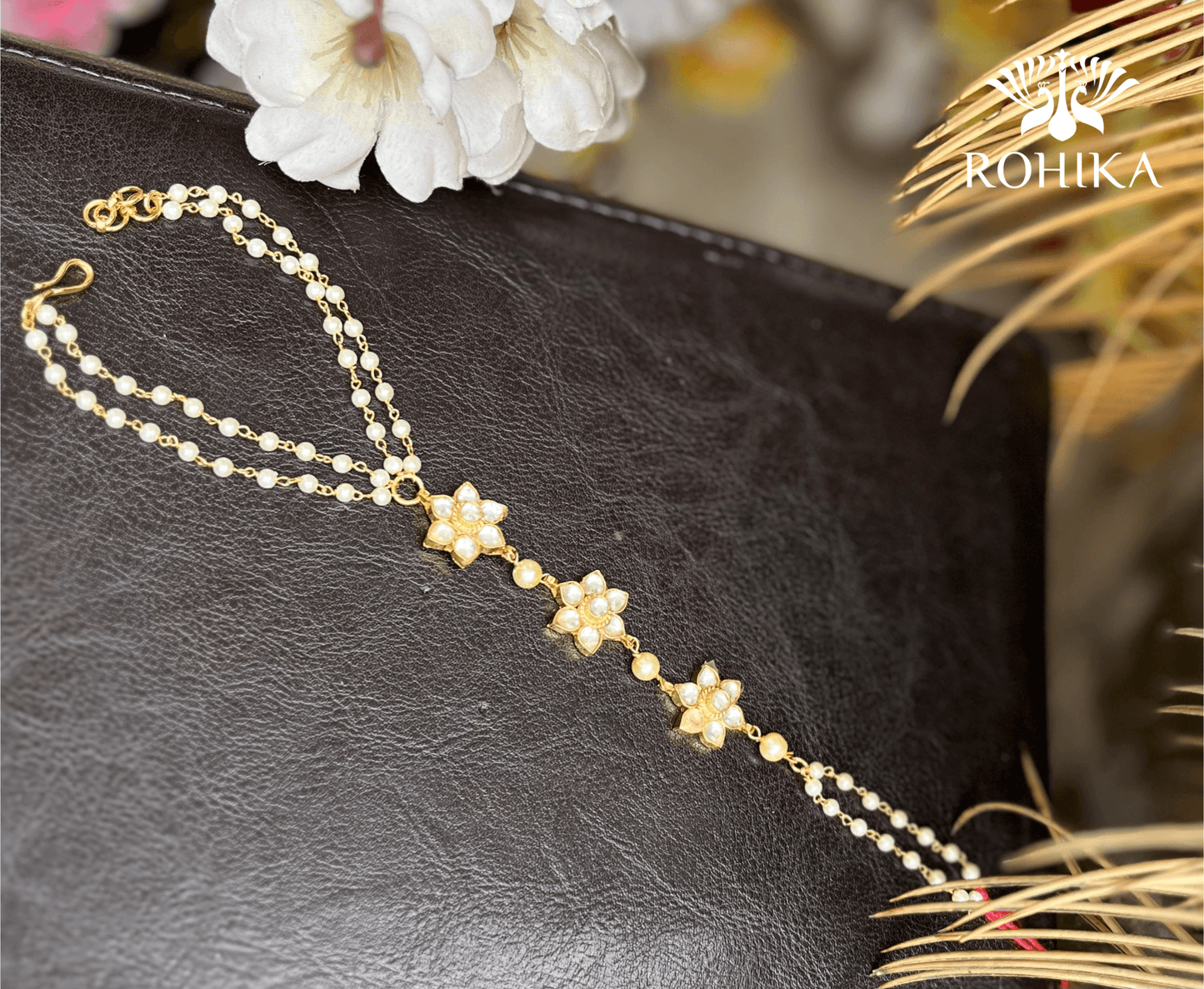 Pachhi kundan haathphool (PCH-001) - Rohika Store