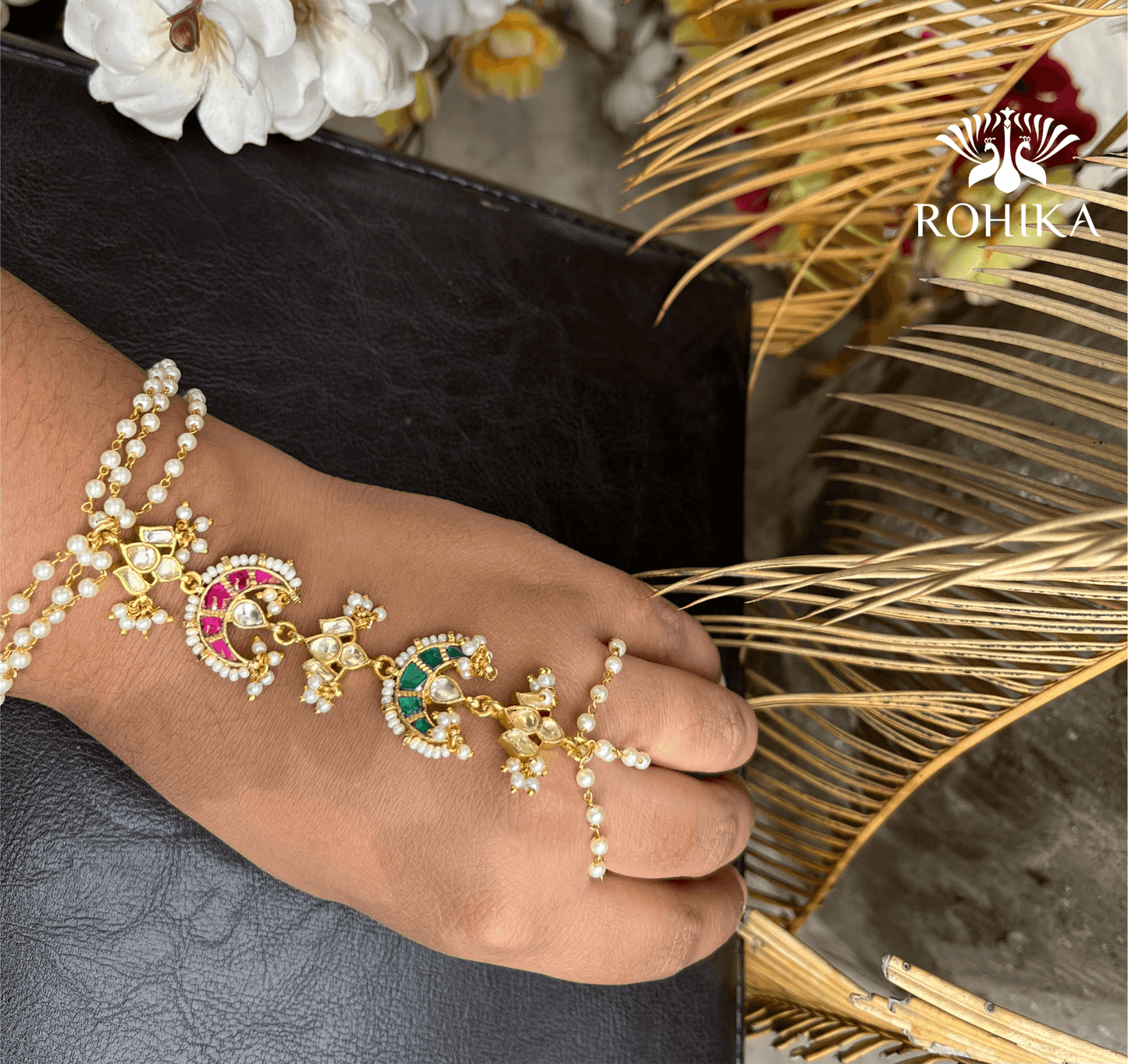 Pachhi kundan haathphool - Multi colour - Rohika Store