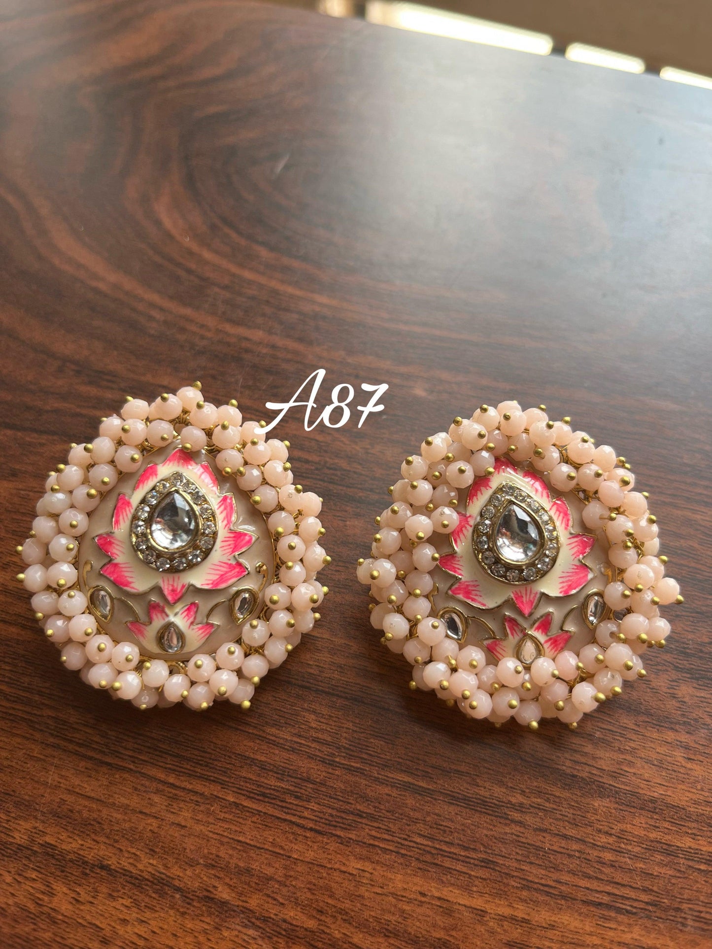 Lotus Meenakari studs-Peach - Rohika Store
