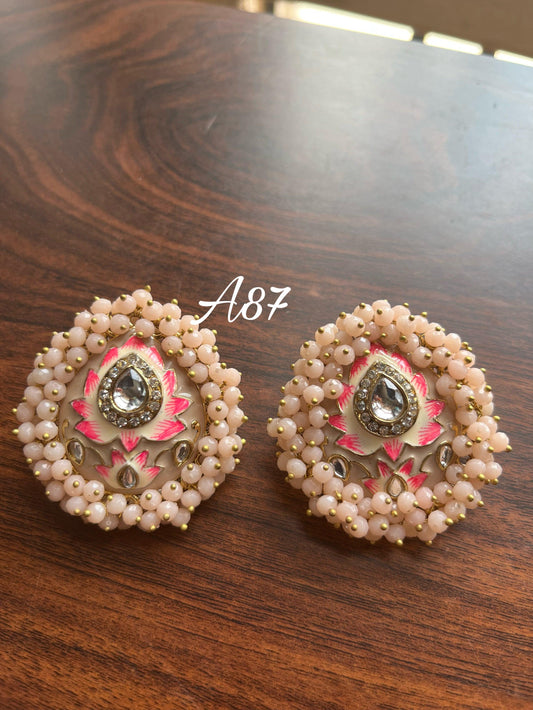 Lotus Meenakari studs-Peach - Rohika Store