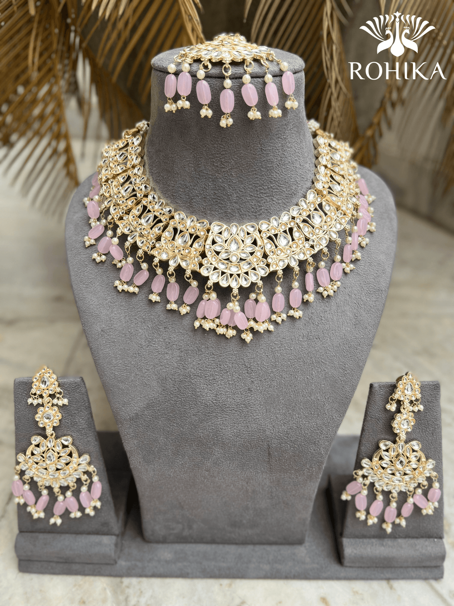 Meera necklace set - Light Pink - Rohika Store