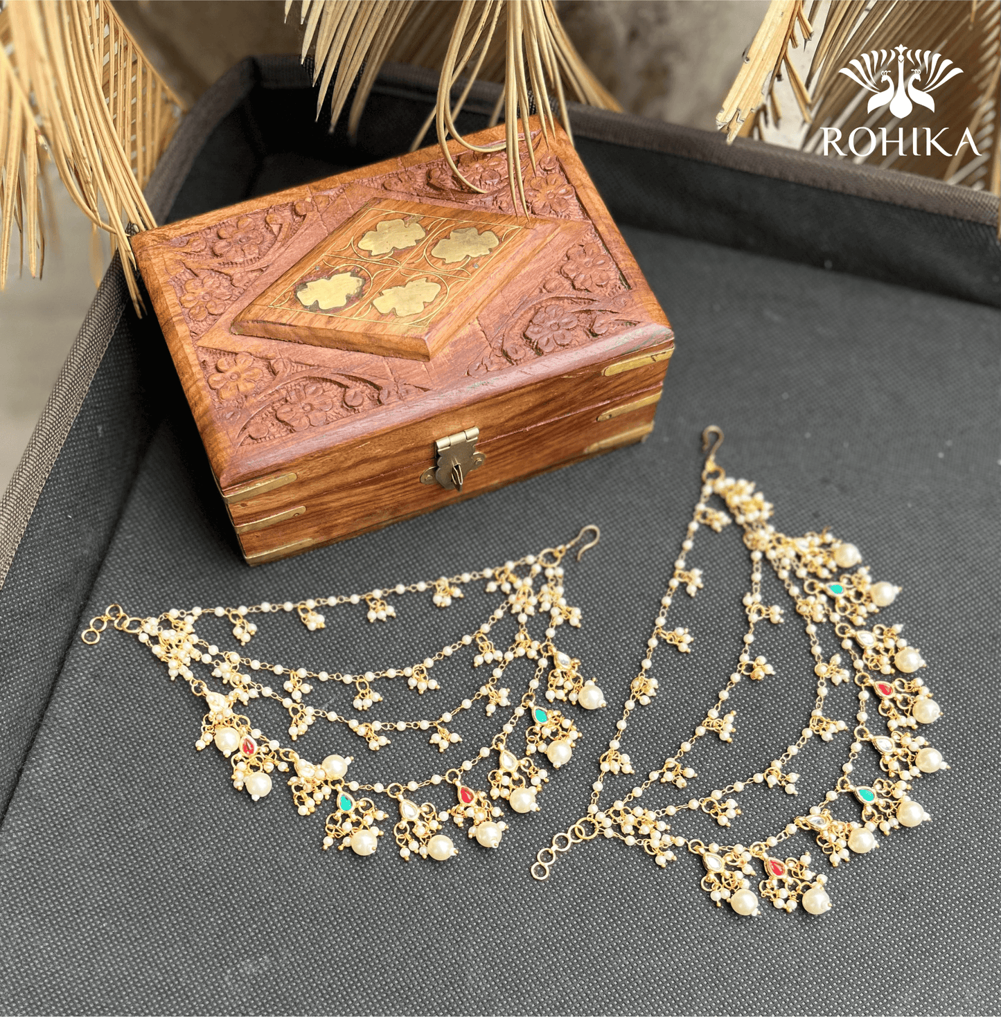 Nandini pearl earchains - Multi - Rohika Store