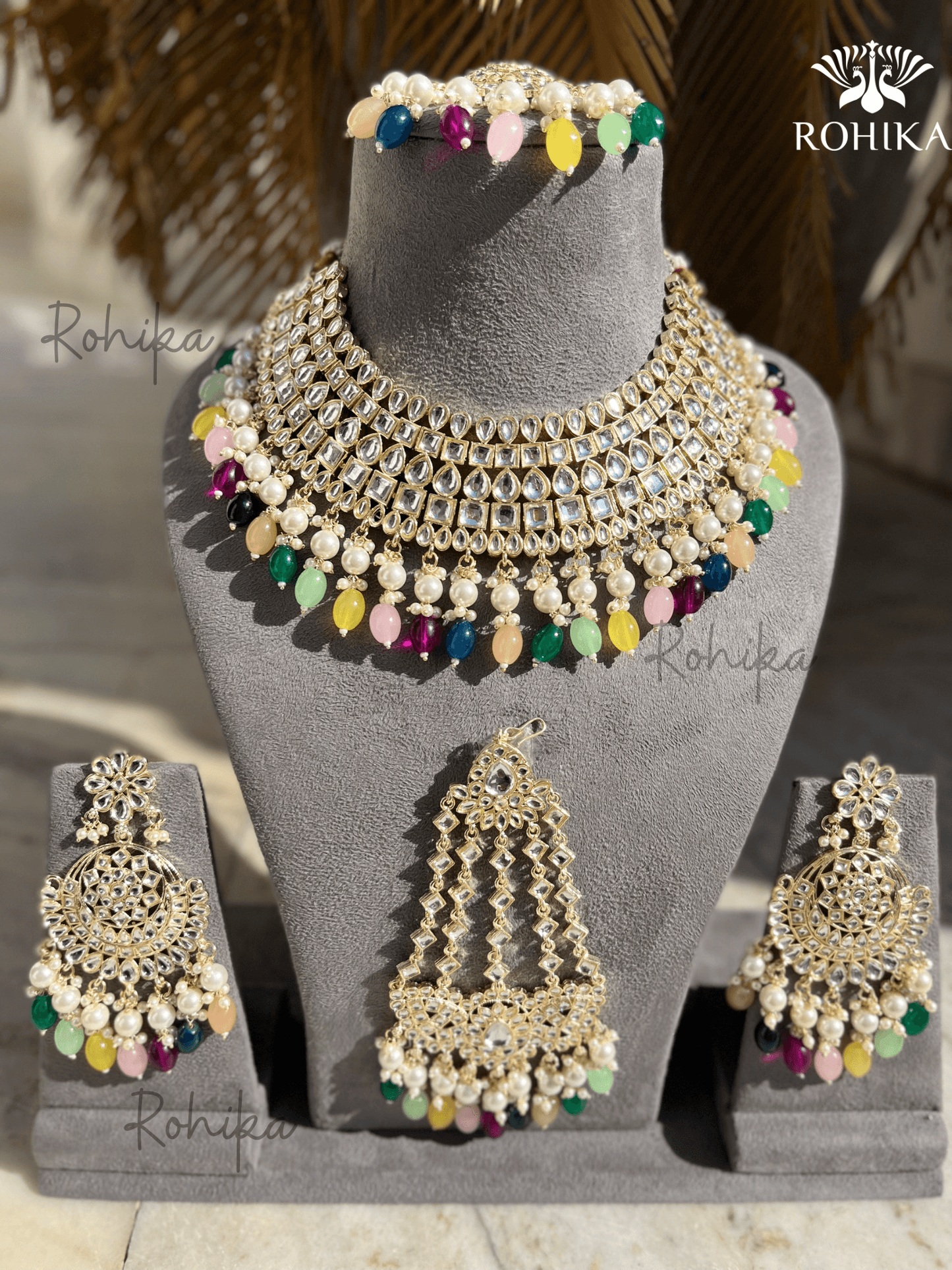 Shehzadi Dabi Kundan semi-bridal necklace set - Multi-colour - Rohika Store