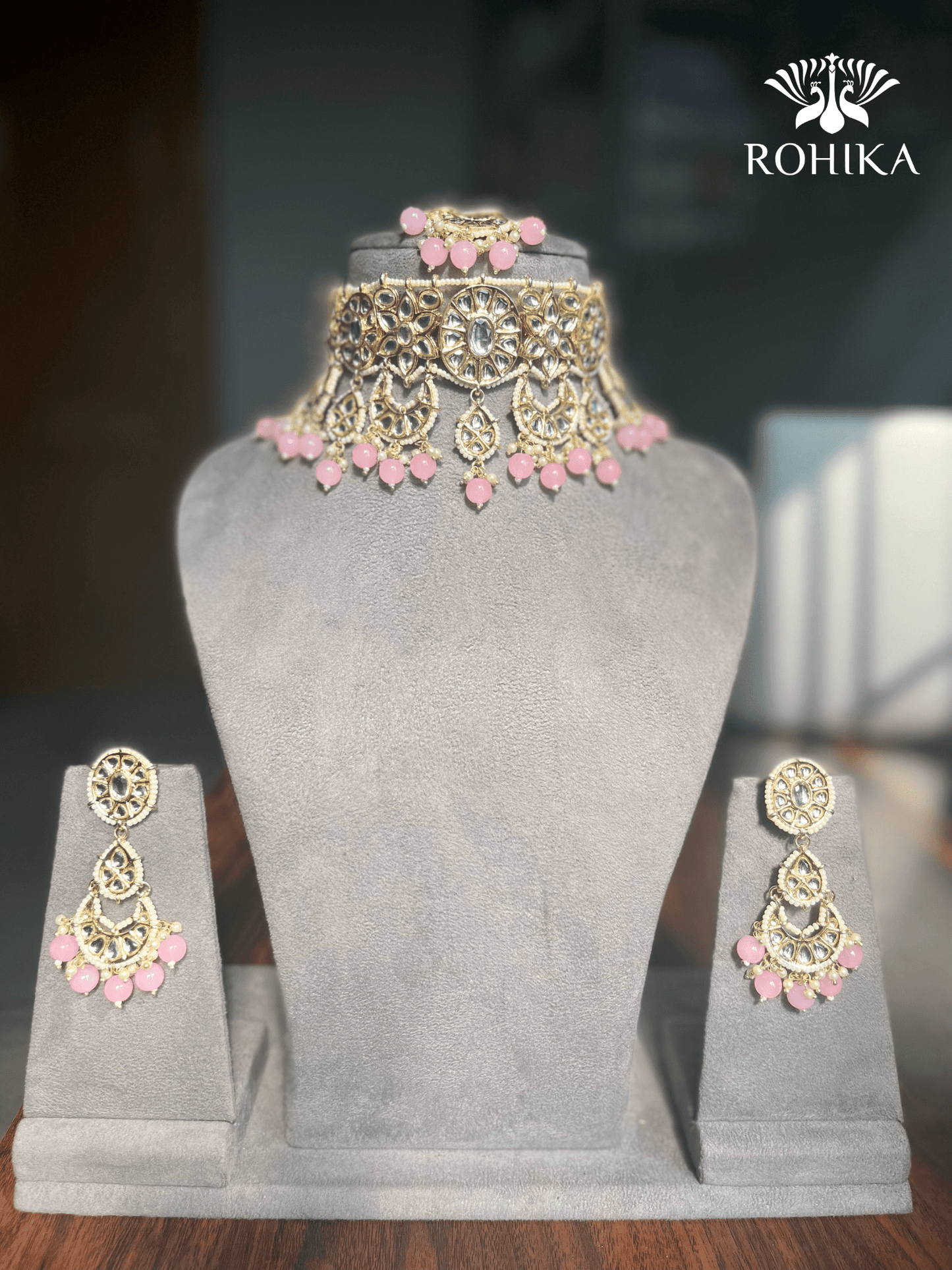 Avni choker set- Light Pink - Rohika Store
