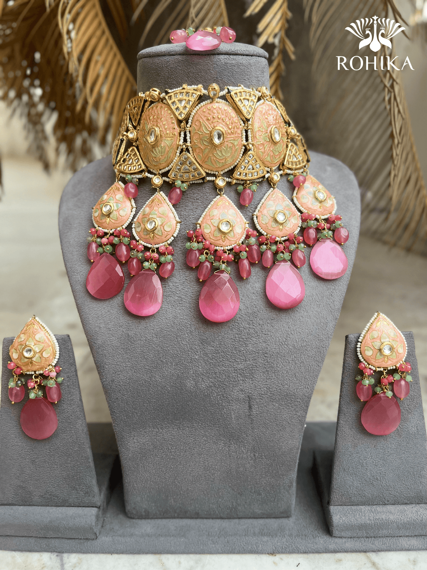 Shehnaaz meenakari choker ser - Pink - Rohika Store